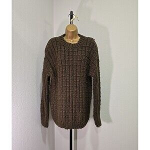 Olive Green Wool Blend Fisherman Chunky Cable Knit Sweater Womens Lg Heavy Thick